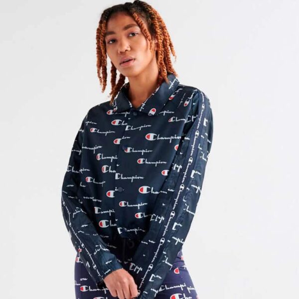 champion cropped coaches jacket all over print w